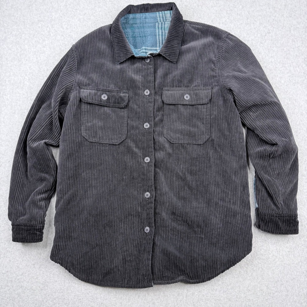 Love Tree Reversible Corduroy Fleece Shirt Jacket Dark Grey Plaid Small J8208
